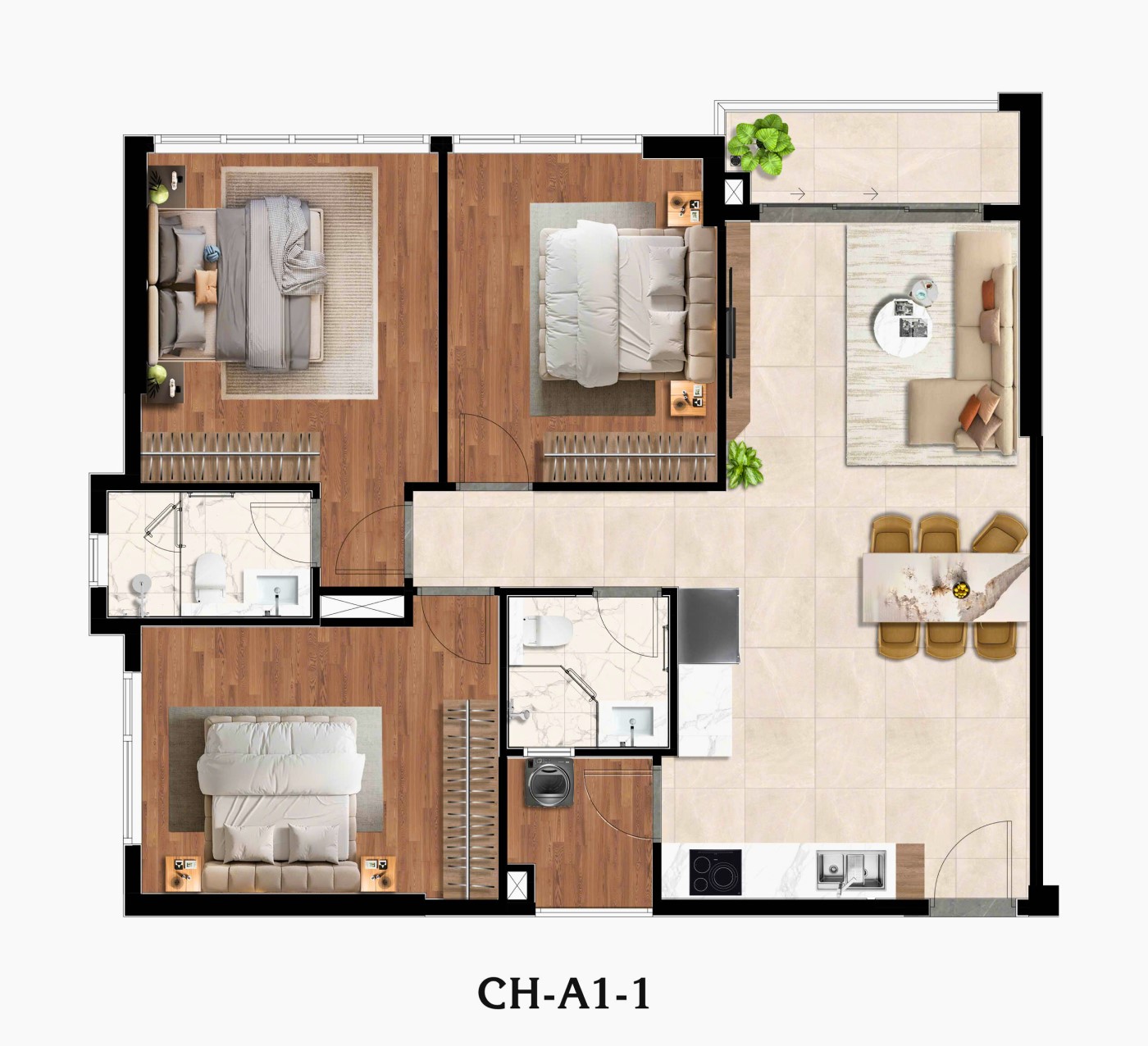 Căn 3pn Với 3 Mặt View Sông