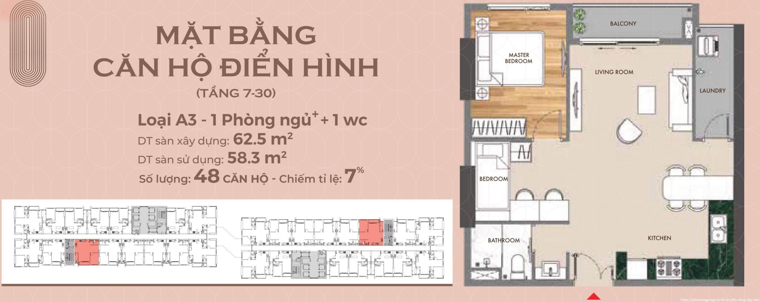 Mặt bằng căn hộ loại A3 tầng 7-30 du an Phu Dong Sky One
