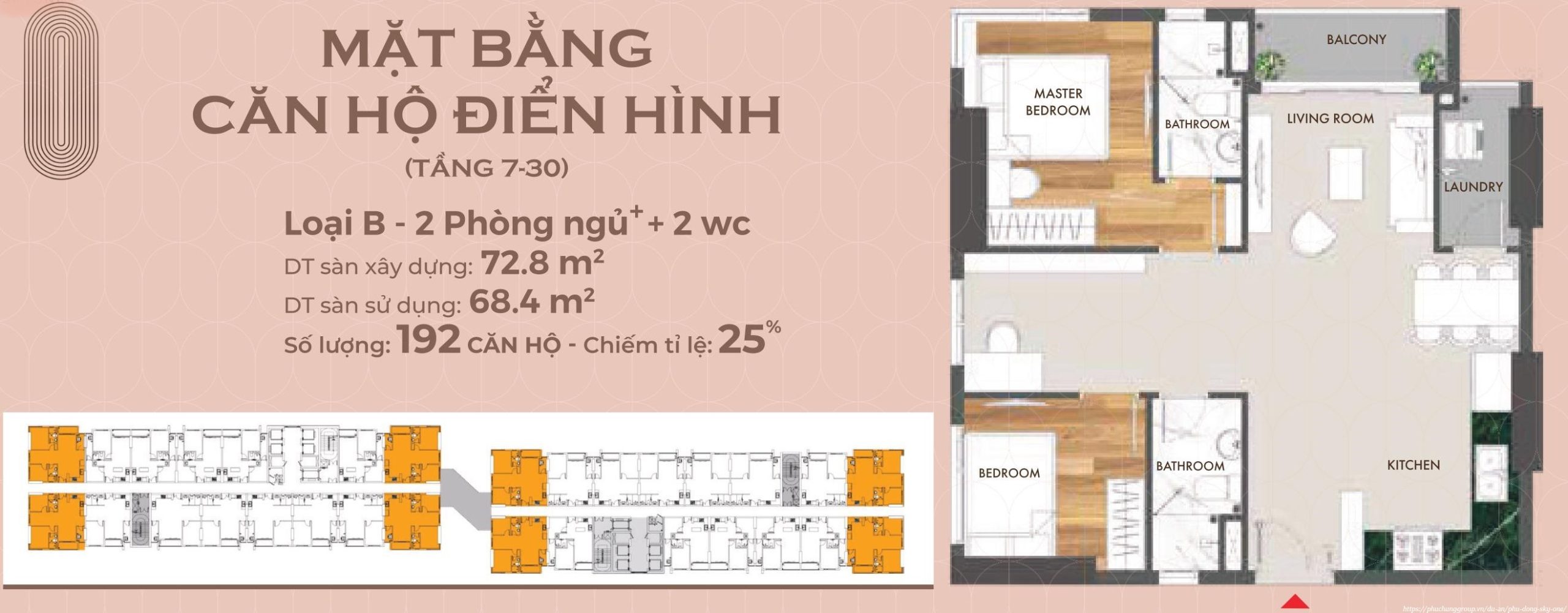 Mặt bằng căn hộ loại B tầng 7-30 du an Phu Dong SkyOne