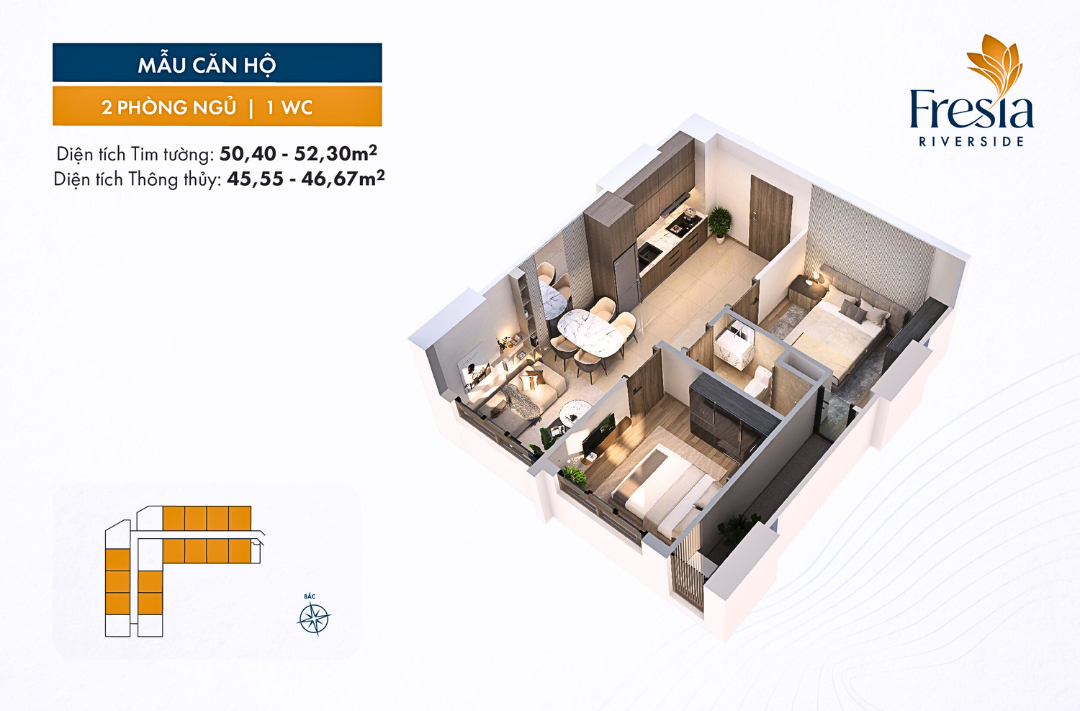 Thiết Kế Fresia Riverside Căn 02pn + 01wc