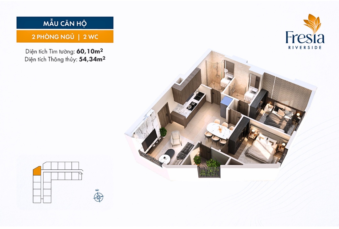 Thiết Kế Fresia Riverside Căn 02pn + 02wc