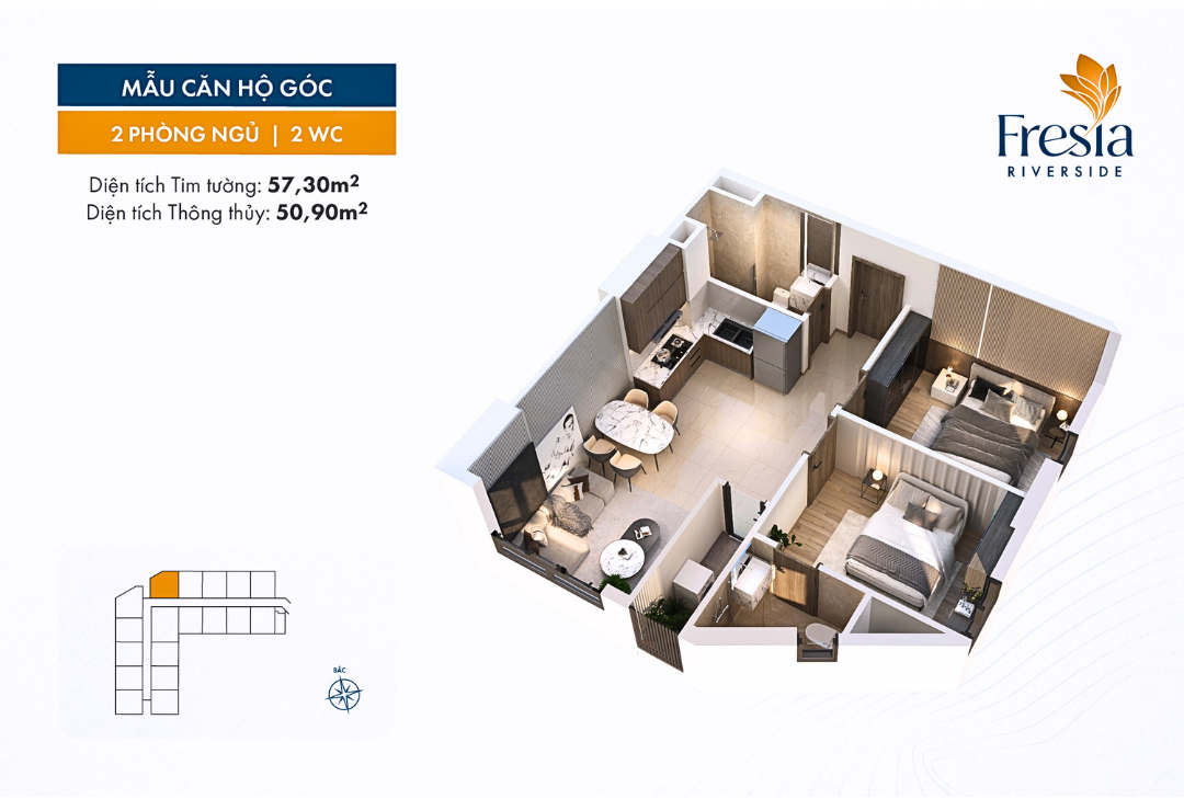 Thiết Kế Fresia Riverside Căn Hộ Góc 02pn + 01wc