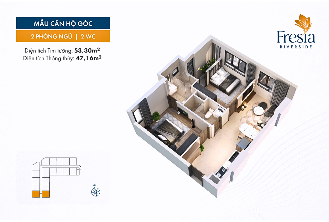 Thiết Kế Fresia Riverside Căn Hộ Góc 02pn + 02wc
